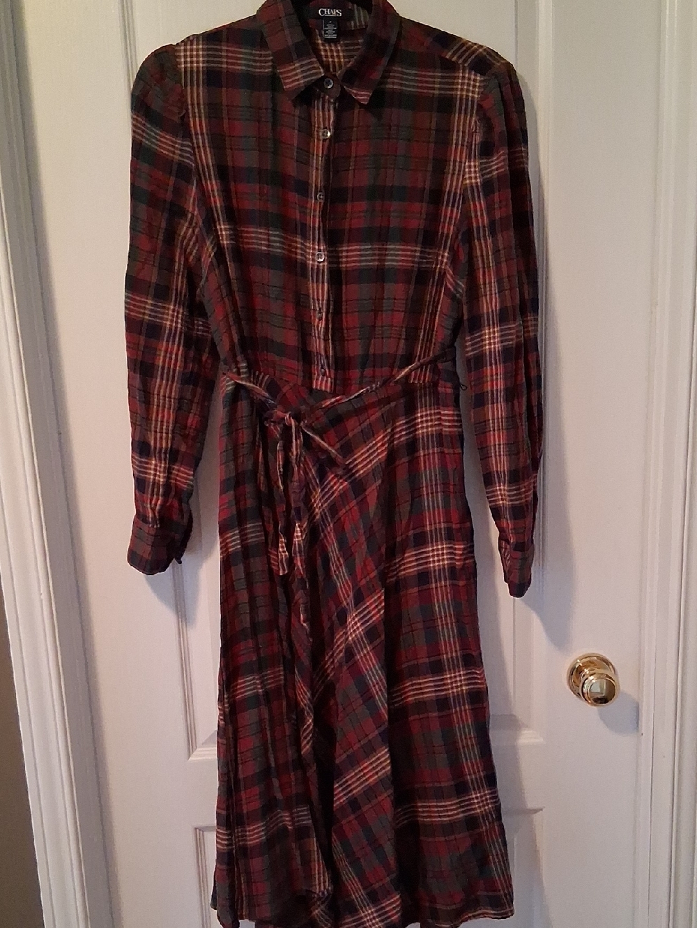 Chaps Plaid Long-Sleeve Midi Dress